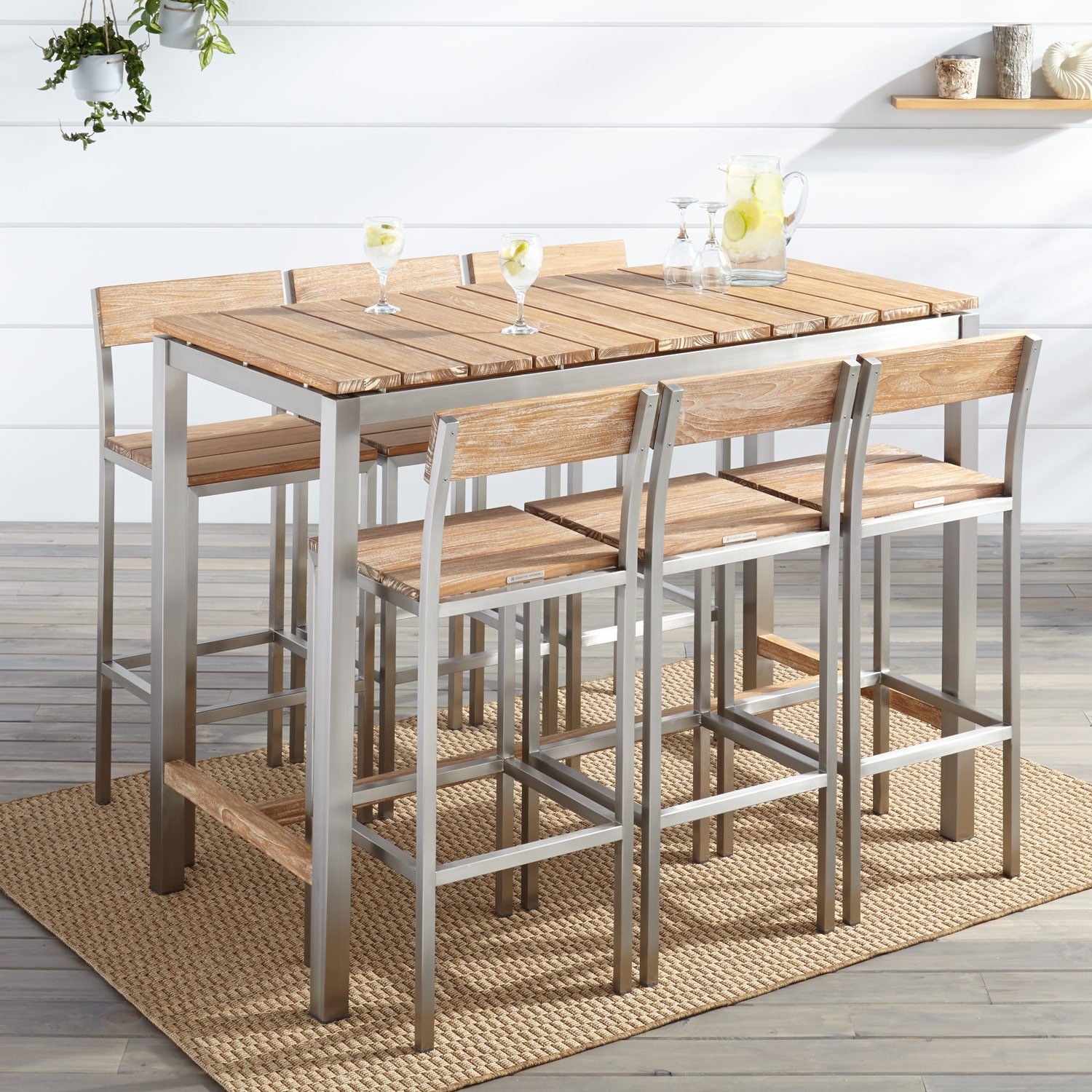 Outdoor Wood & Steel Bar Chair & Table Set