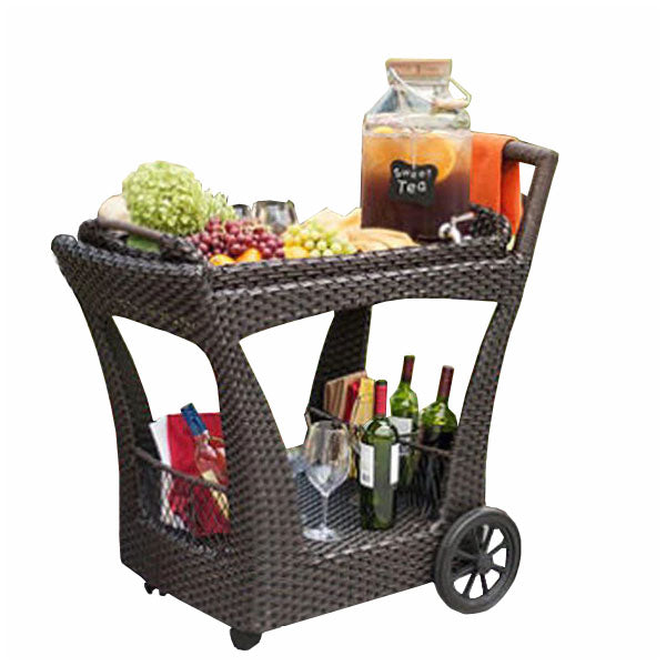 Outdoor Wicker Serving Trolley- Vintage